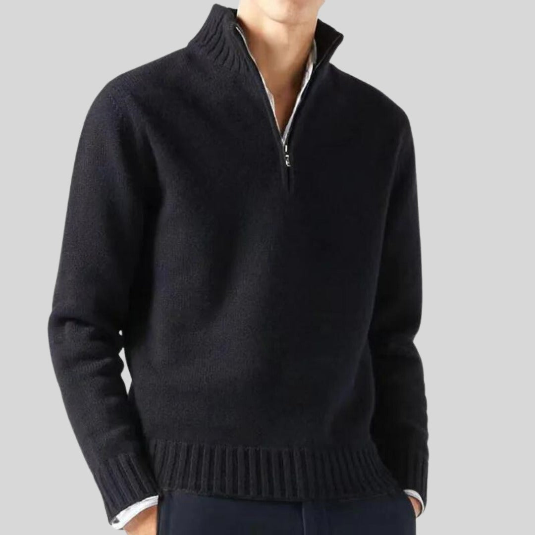 Sweter Anton z krótkim zamkiem, mieszanka materiałów