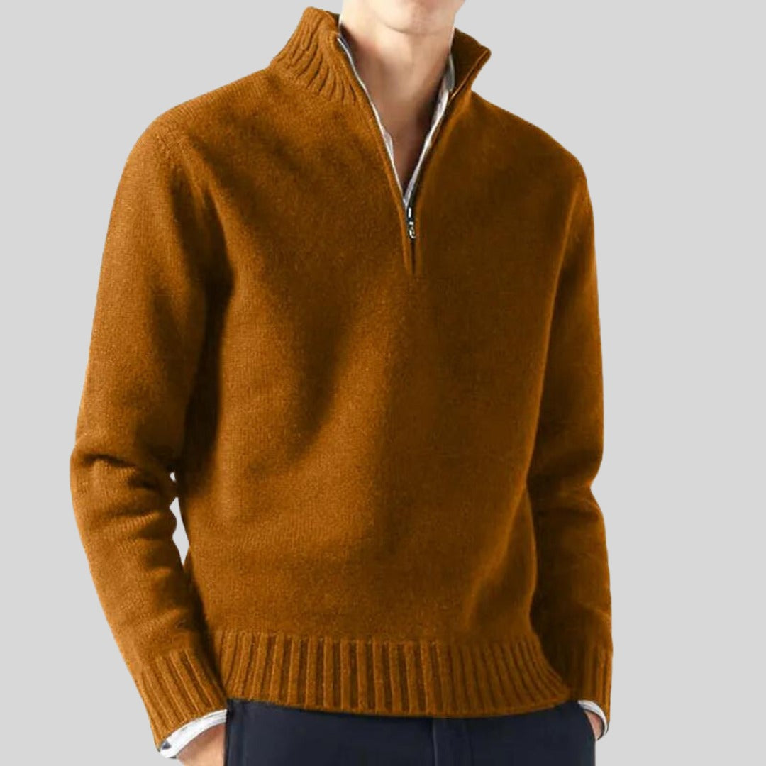 Sweter Anton z krótkim zamkiem, mieszanka materiałów