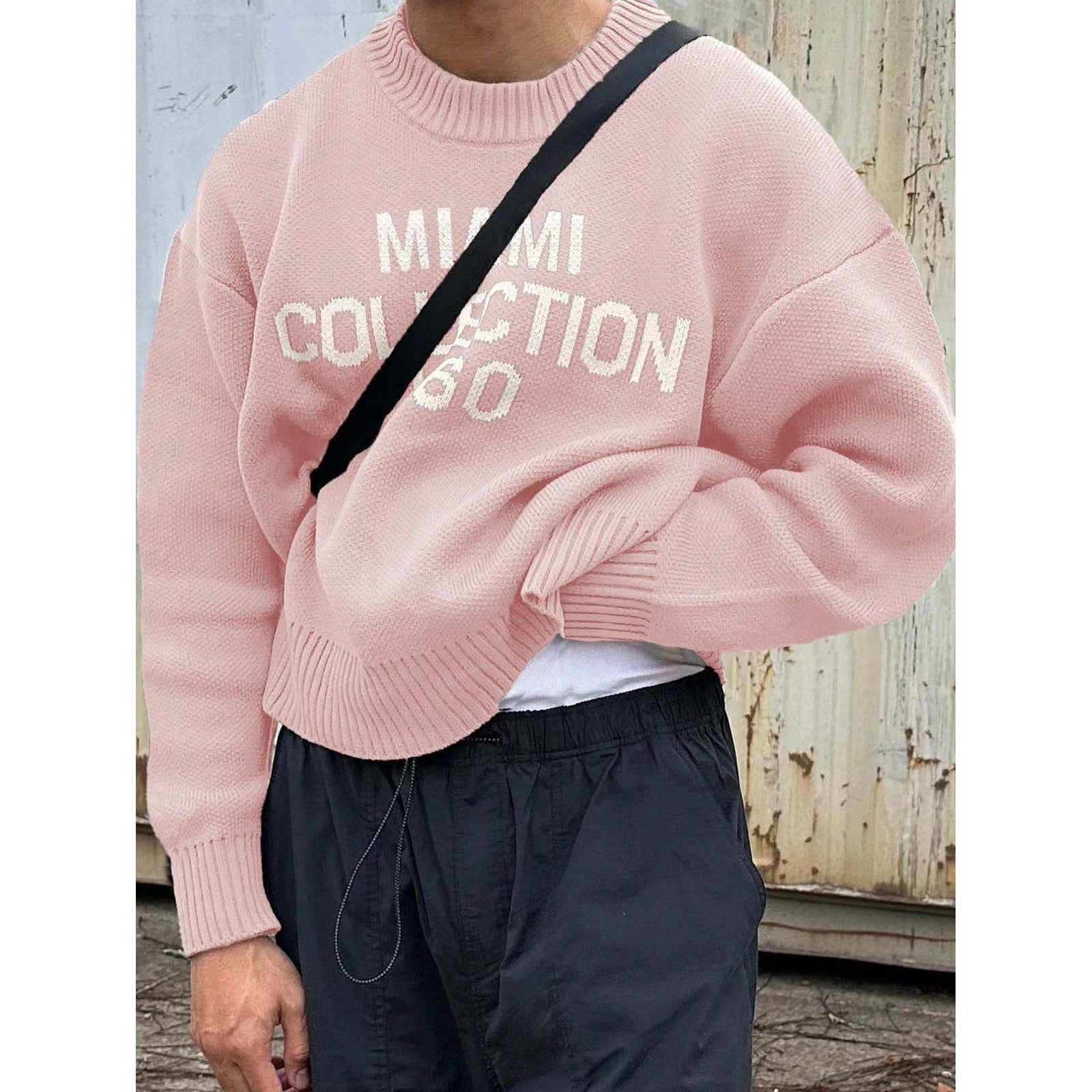 Sweter męski z okrągłym dekoltem, luźny krój w stylu street