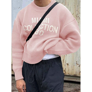 Sweter męski z okrągłym dekoltem, luźny krój w stylu street