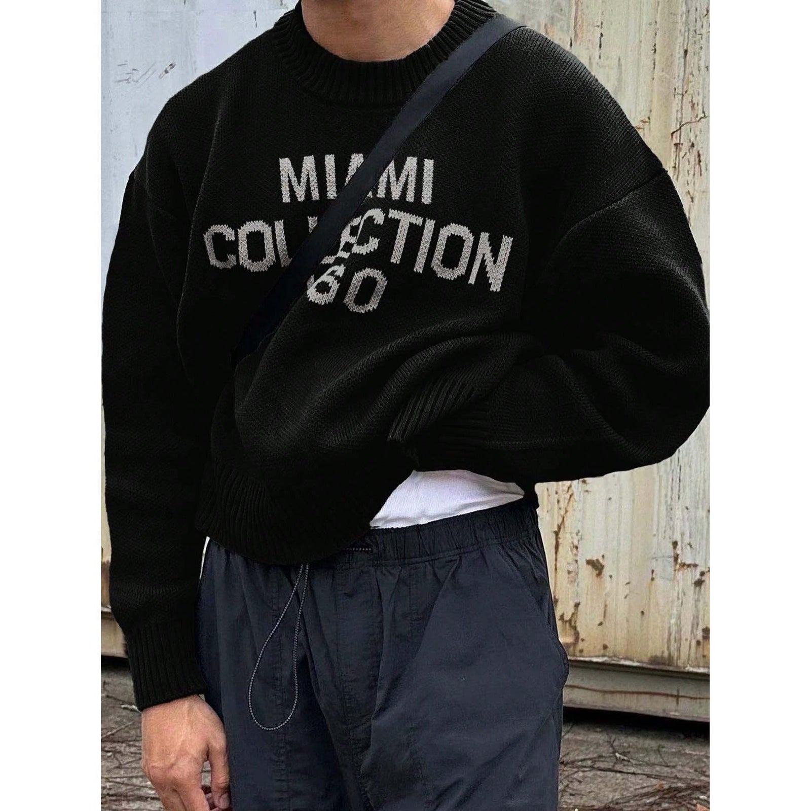 Sweter męski z okrągłym dekoltem, luźny krój w stylu street
