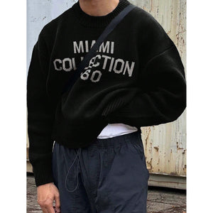 Sweter męski z okrągłym dekoltem, luźny krój w stylu street