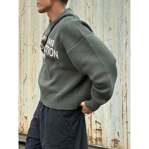 Sweter męski z okrągłym dekoltem, luźny krój w stylu street