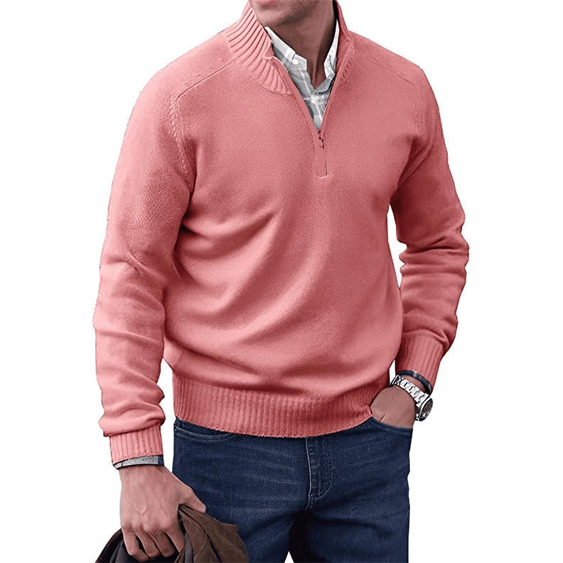 Sweter z krótkim zamkiem, cienka dzianina