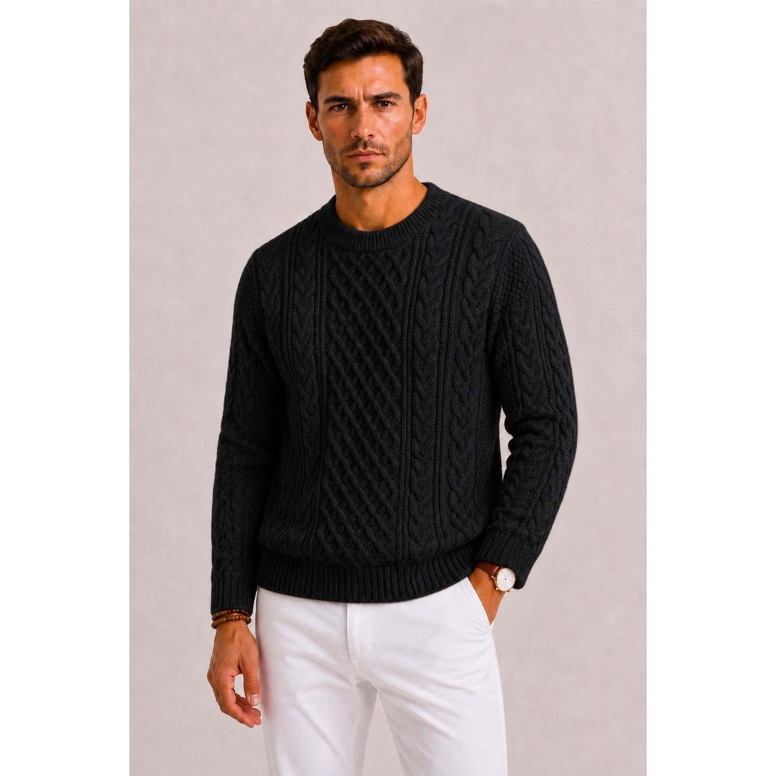 Sweter ze splotem warkoczowym w stylu wełnianym