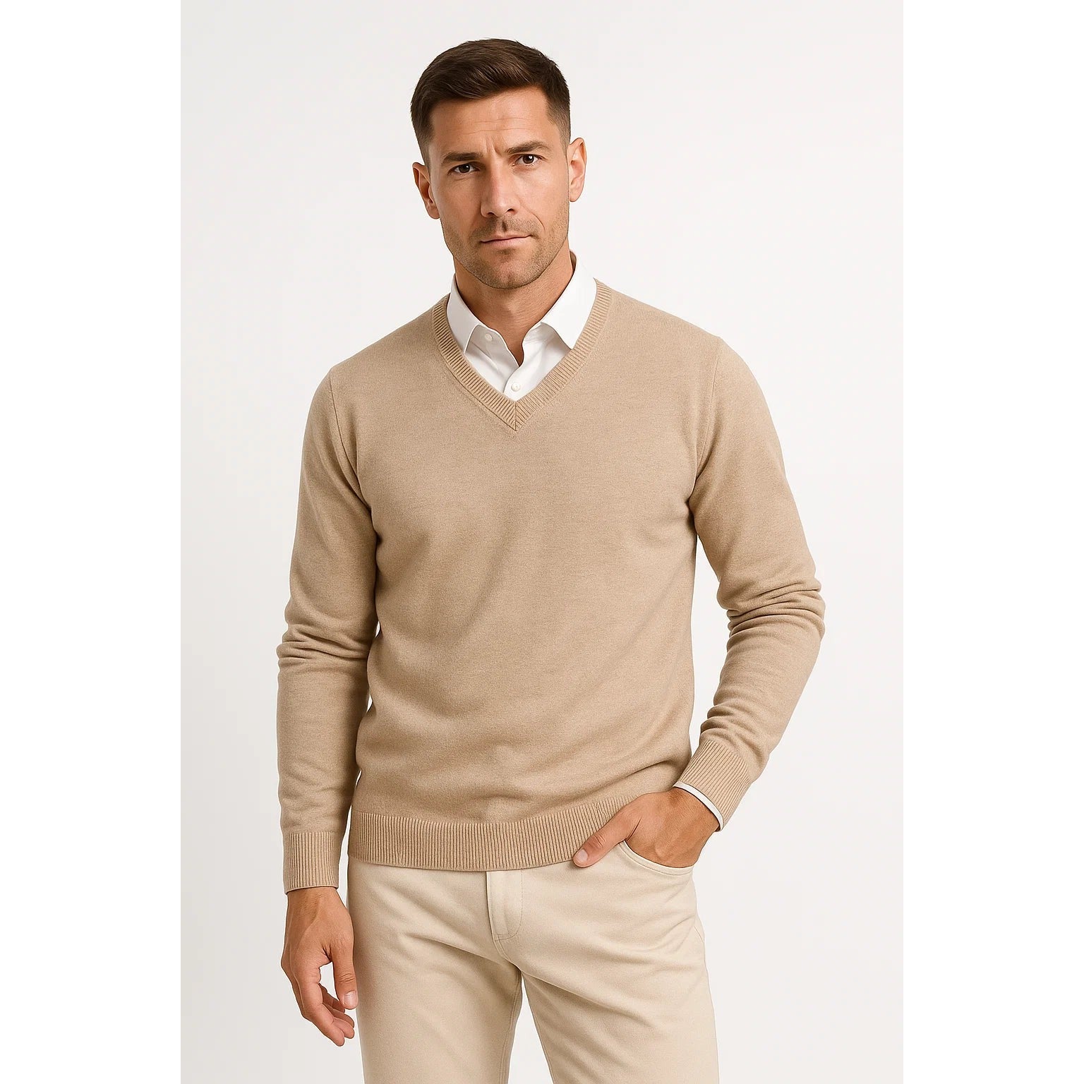 Sweter z kaszmiru z dekoltem V, krój slim fit