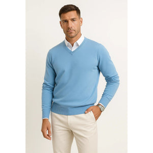 Sweter z kaszmiru z dekoltem V, krój slim fit