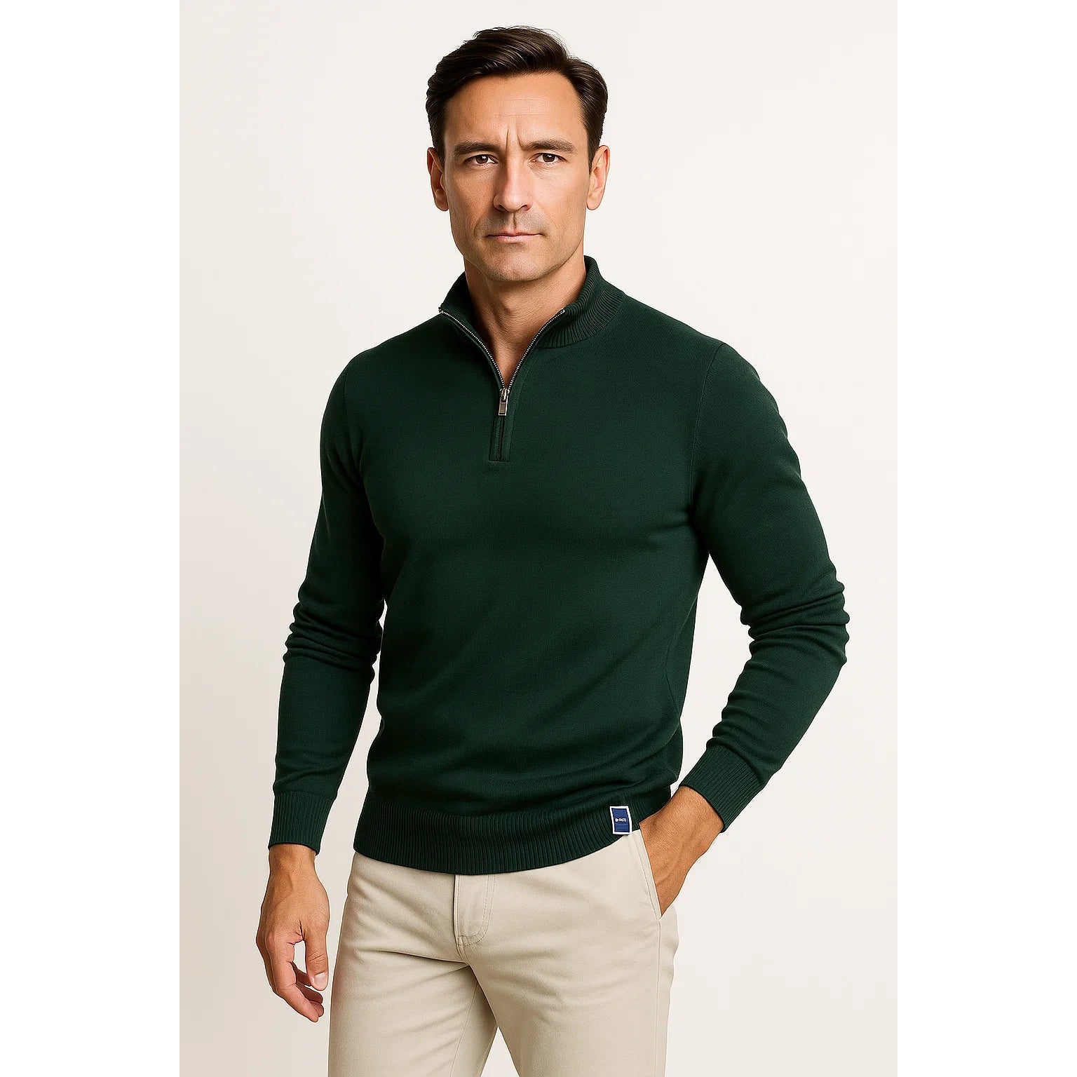 Sweter z krótkim zamkiem z mieszanki bawełny