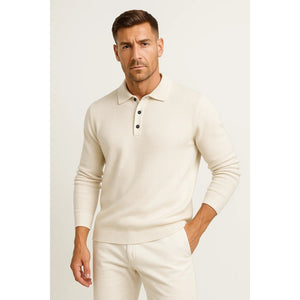 Sweter polo z wełny merynosów, długi rękaw