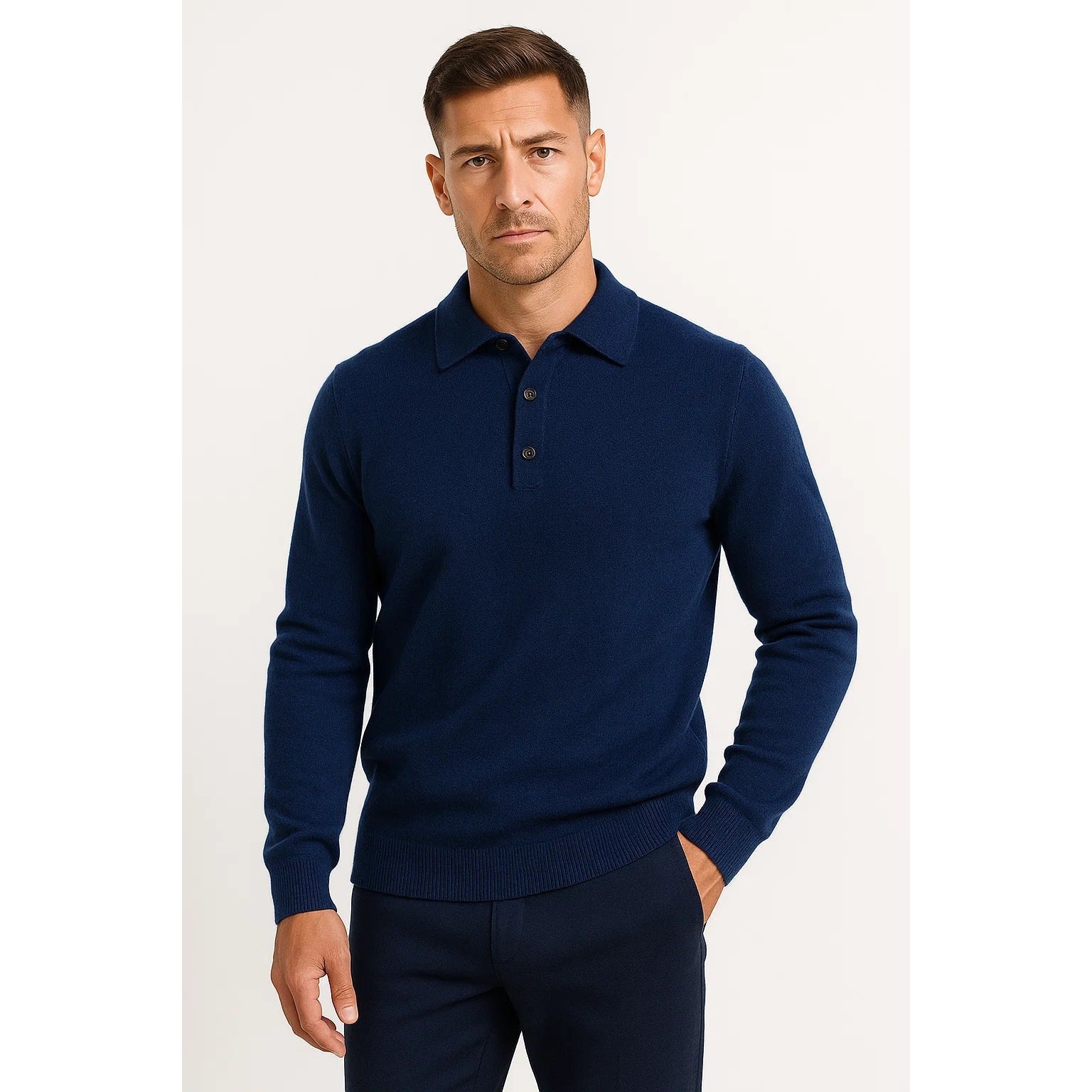 Sweter polo z wełny merynosów, długi rękaw