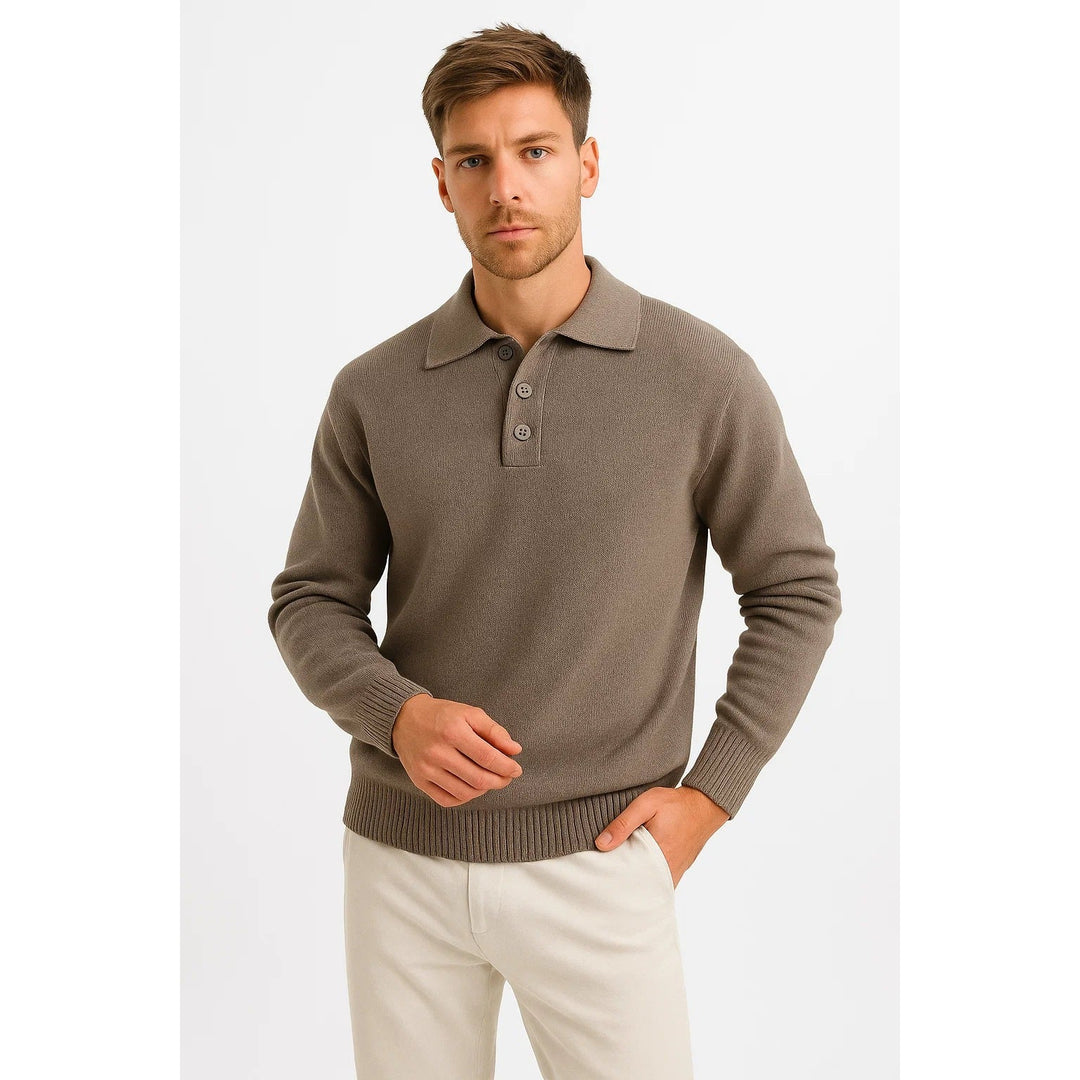 Sweter polo z mieszanki bawełny, strukturalny kołnierz