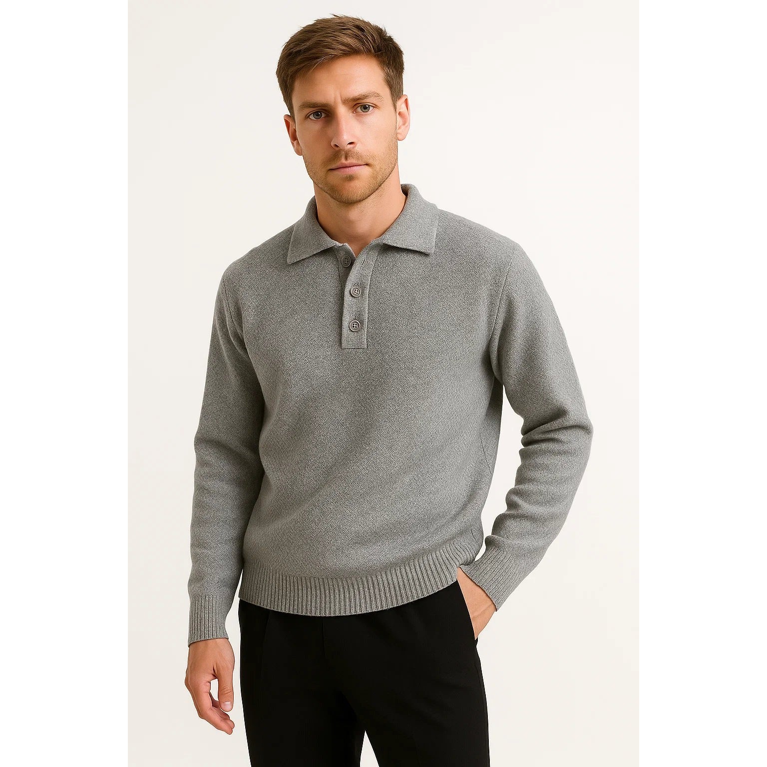 Sweter polo z mieszanki bawełny, strukturalny kołnierz