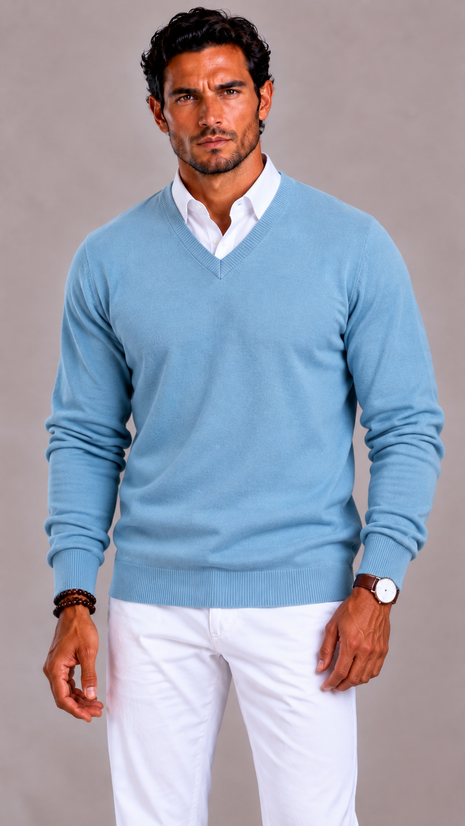 Sweter z kaszmiru z dekoltem V, krój slim fit