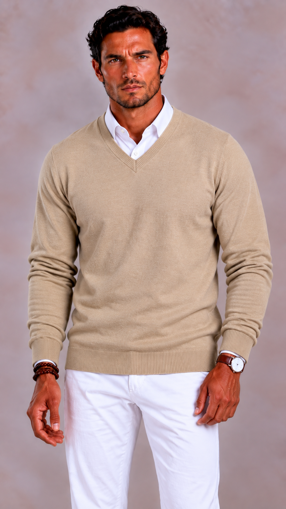 Sweter z kaszmiru z dekoltem V, krój slim fit