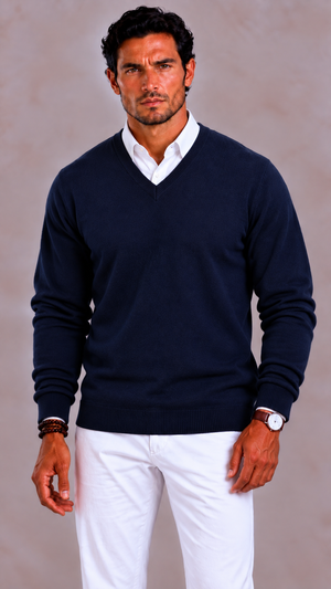 Sweter z kaszmiru z dekoltem V, krój slim fit