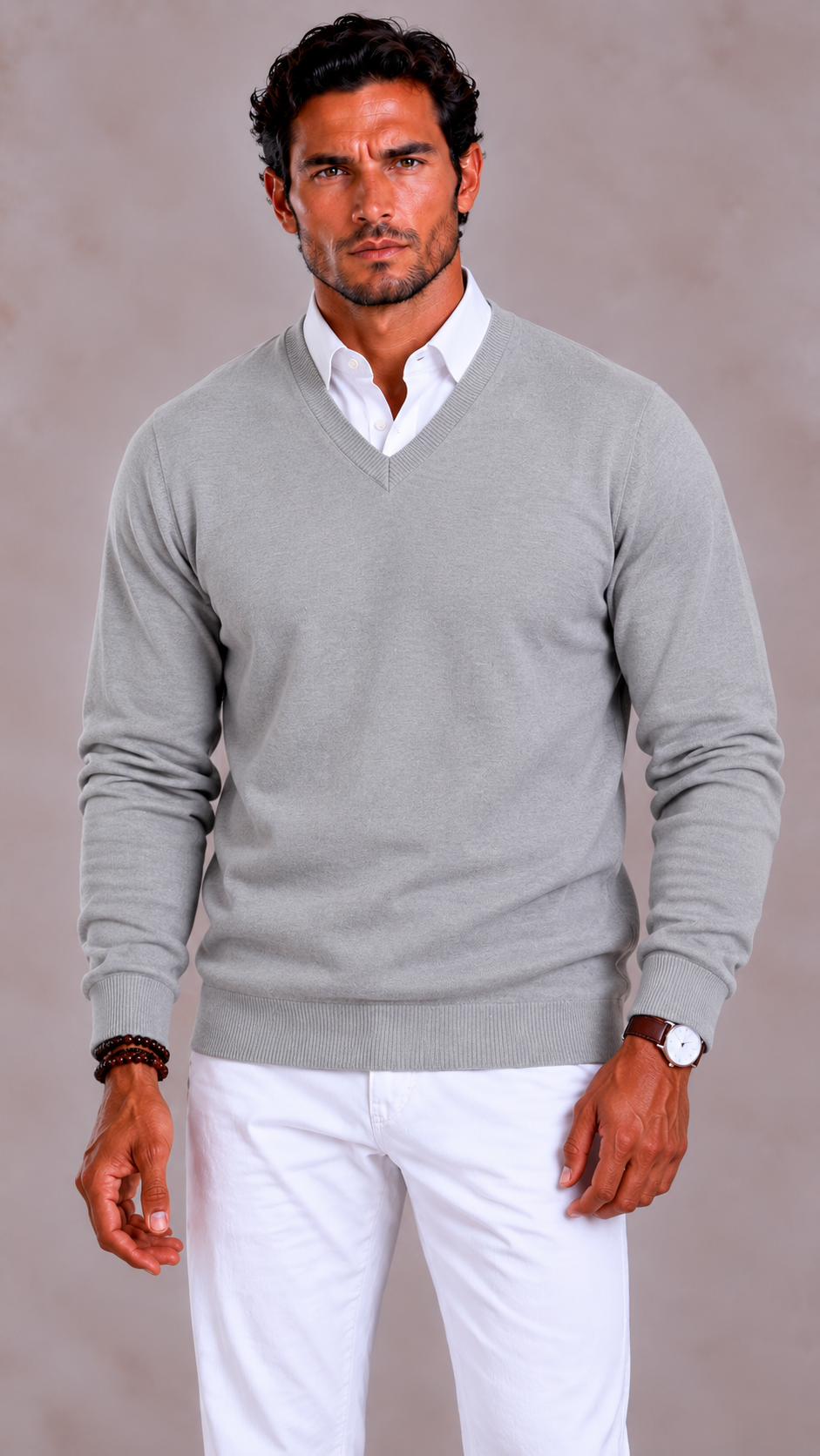 Sweter z kaszmiru z dekoltem V, krój slim fit