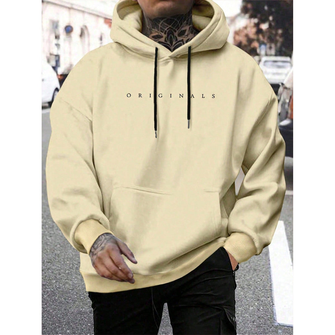 Bluza męska z kapturem i nadrukiem liter, lekka elastyczność
